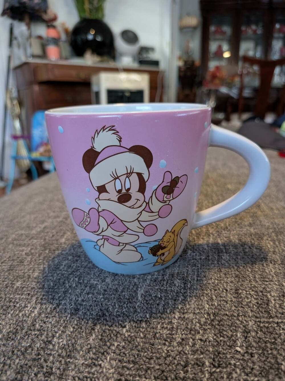 Disney Store Minnie Mouse Winter Coat Pink Snowflake Tall Mug